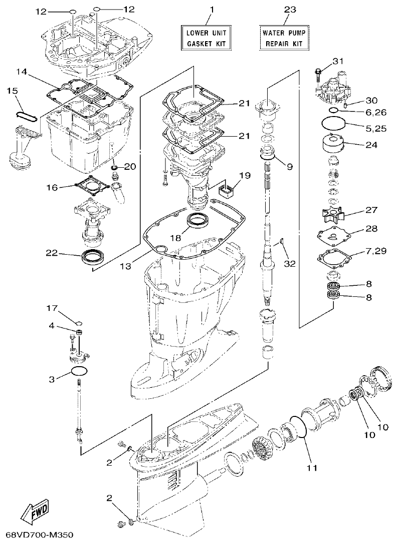Yamaha F115A, FL115A, FL115AET REPAIR KIT 2 parts diagram